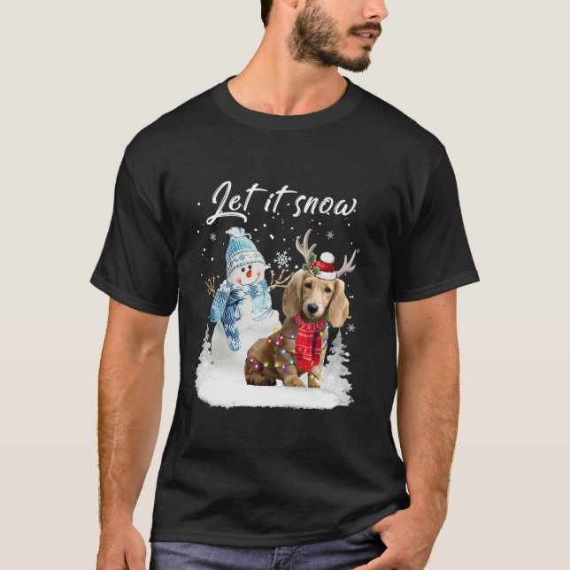 Langhaarige Dackel Santa Dog Weihnachtsschneemann T-Shirt (Vorderseite)