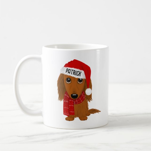 Langhaarige Dackel Santa Niedlich Dog Individuelle Kaffeetasse (Links)