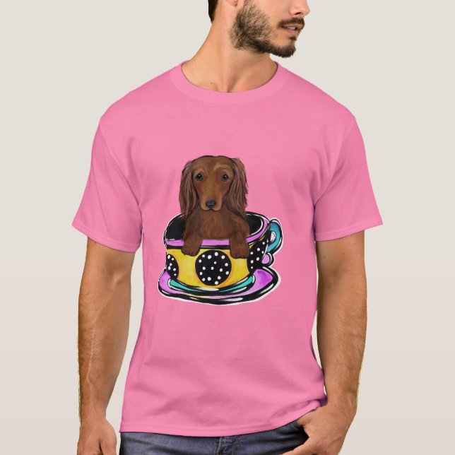 Langhaarige Dackel T-Shirt (Vorderseite)