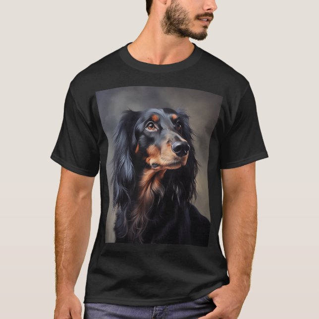 Langhaarige Dackel T-Shirt (Vorderseite)