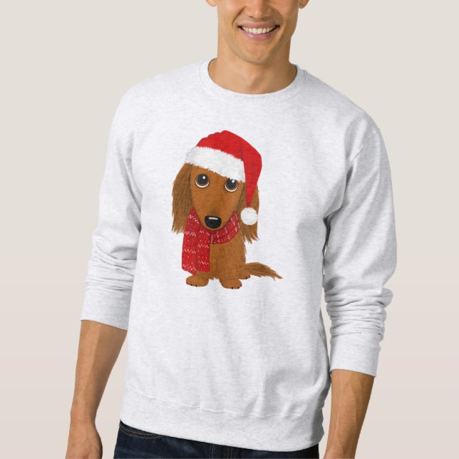 Langhaarige Dackel Weihnachtshund Sweatshirt (Vorderseite)