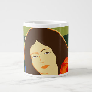 Langhaarige Frau auf Mohnfeld Jumbo-Tasse