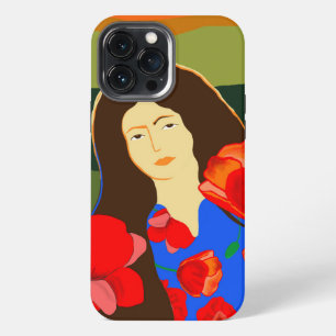 Langhaarige Frau, die auf einem Mohnfeld läuft iPhone 13 Pro Max Hülle