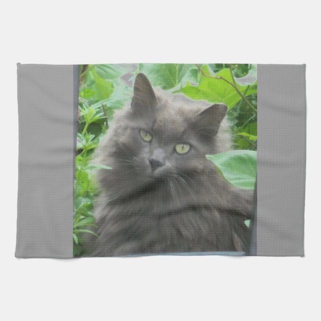 Langhaarige graue Russische blaue Katze Handtuch (Horizontal)