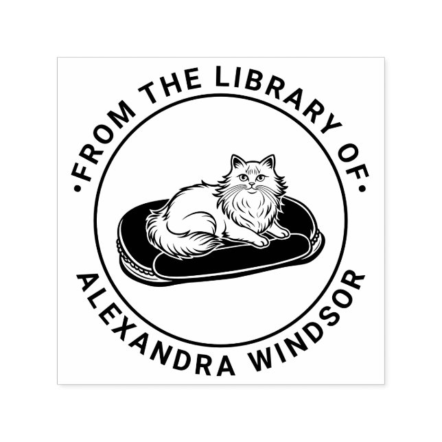 Langhaarige Katze im Bed Library Book Name Permastempel (Design)