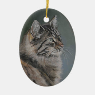 Langhaarige Katze Keramik Ornament