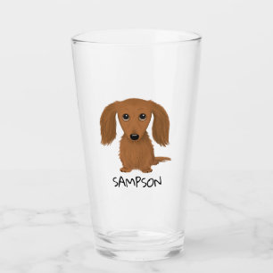 Langhaarige Rote Dackel Dackel Hund Custom Glass Glas