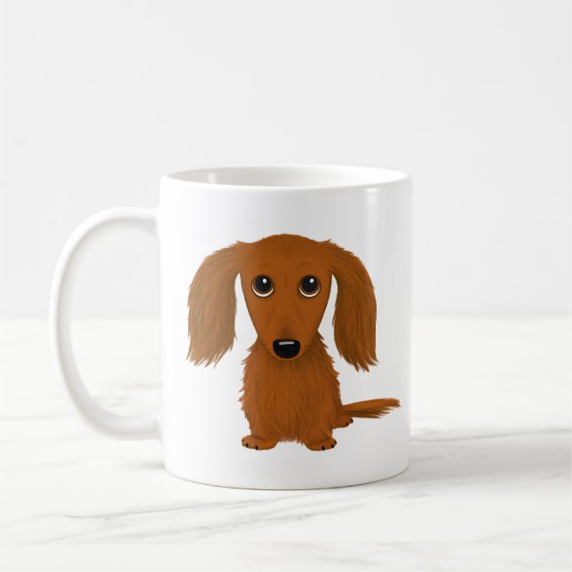 Langhaarige rote Dackel | Niedliche Dackel Hund Kaffeetasse (Links)