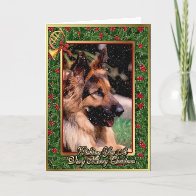 Langhaarige Schäferhund-Hundeweihnachtskarte Feiertagskarte (Vorderseite)