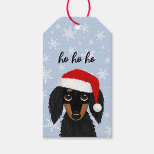Langhaarige Schwarz-Tan-Dackel Weihnachten Geschenkanhänger
