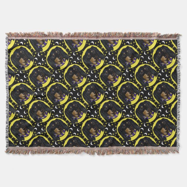 Langhaarige schwarze Dackel Decke (Vorderseite)