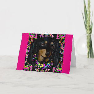 Langhaarige schwarze Doxie Karte