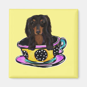 Langhaarige schwarze Doxie Magnet