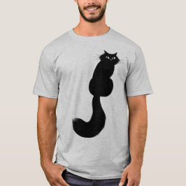 Langhaarige schwarze Katzenkatze mit Blick auf Sch T-Shirt