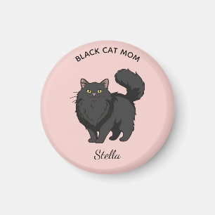 Langhaarige schwarze Katzenmutter personalisiert Magnet