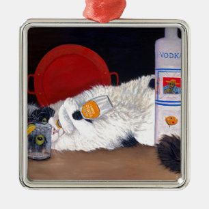 Langhaarige Tuxedo Cat Ornament Aus Metall