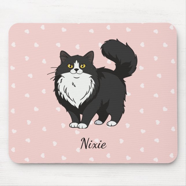 Langhaarige Tuxedo-Katze Personalisiert Mousepad (Vorne)