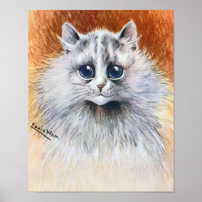 Langhaarige weiße Katze, Louis Wain Poster (Vorne)