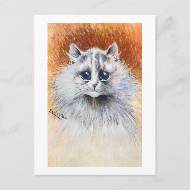 Langhaarige weiße Katze, Louis Wain Postkarte (Vorderseite)