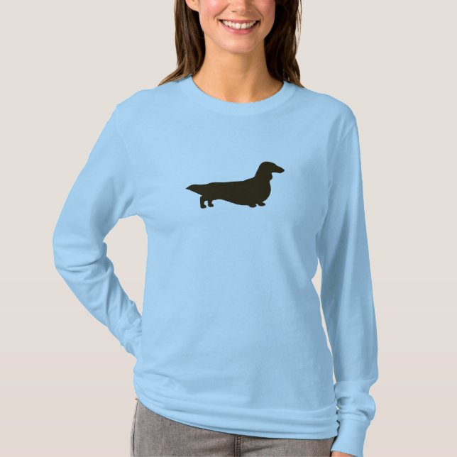 Langhaariger Dackel-Hund der Dackel-Silhouette-| T-Shirt (Vorderseite)
