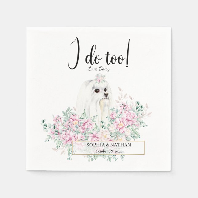 Langhaariger Malteser Hund Hochzeitcocktail Napkin Serviette (Vorderseite)