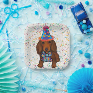 Langhaariger roter Dachshund Pappteller