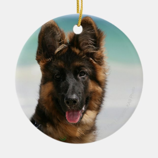 Langhaariger Schäferhund-Strand Keramik Ornament (Vorne)