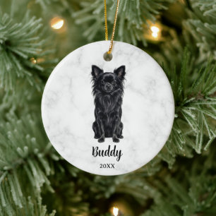 Langhaariger schwarzer Chihuahua-Hundename Pets Ge Keramik Ornament