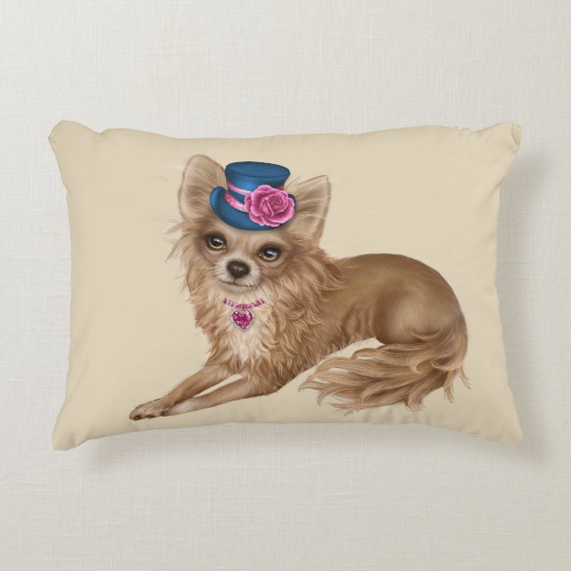 Langhaariges Chihuahua-Pillow Zierkissen (Vorderseite)
