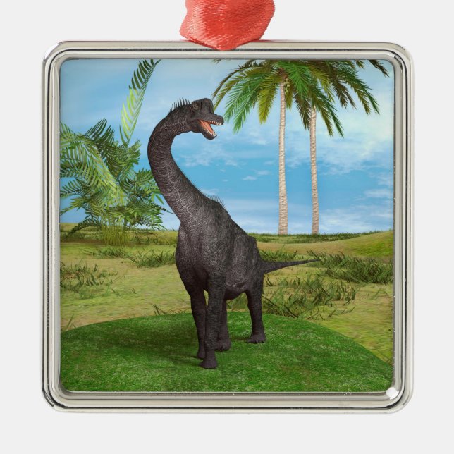 Langhals-Dinosaurier-Dschungel-Abenteuer Silbernes Ornament (Vorne)