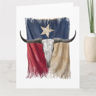Langhorn Bull Skull beschädigt getragene Texas Fla Karte