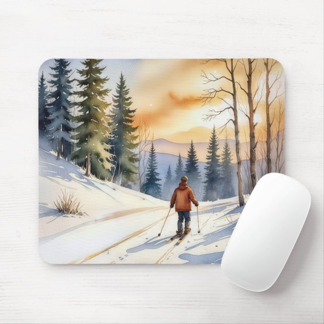 Langläufer im Winterwald Mousepad (Mit Mouse)