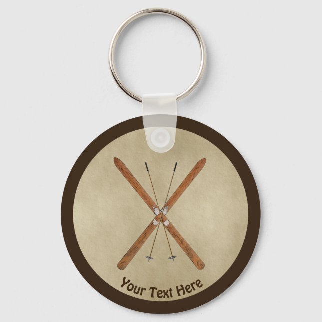 Langlaufski auf altem Papier Schlüsselanhänger (Vorderseite)