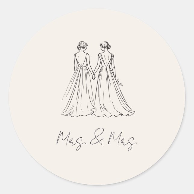 Langley Mrs. & Mrs. Wedding Runder Aufkleber (Vorderseite)