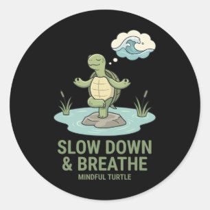 Langsam Atmen Mindful Schildkröte Yoga Pose Mindfu Runder Aufkleber