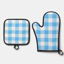 Langsam-leben-Sommer-Himmel-Check Ofenhandschuh & Topflappen-Set