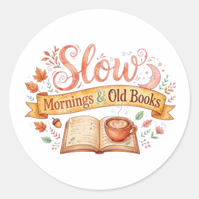 Langsame Morgen & Alte Bücher Cozy Aufkleber (Vorderseite)