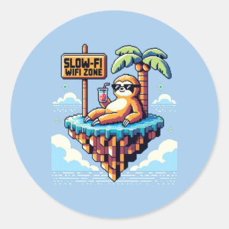 Langsame WiFi Zone - Funny Pixel Art Sloth Urlaub Runder Aufkleber