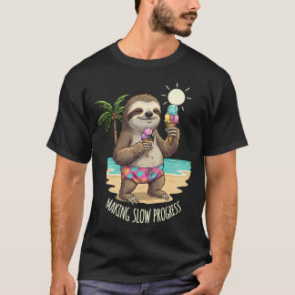 "Langsamer Fortschritt" Lustiger Faultier Strandur T-Shirt