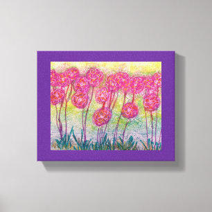 Langstielige rosa Blumen Metall-Wandkunst Leinwanddruck