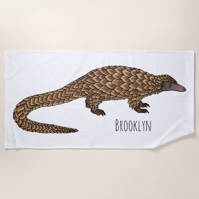 Langtailed Pangolin Cartoon Strandtuch (Vorderseite)