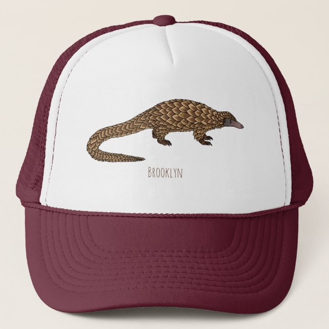 Langtailed Pangolin Cartoon Truckerkappe (Vorderseite)