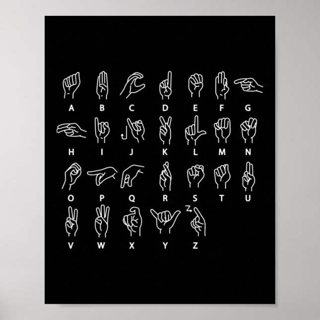 Language Alphabet Deaf Mute Asl Deaf Awareness Mon Poster (Vorne)