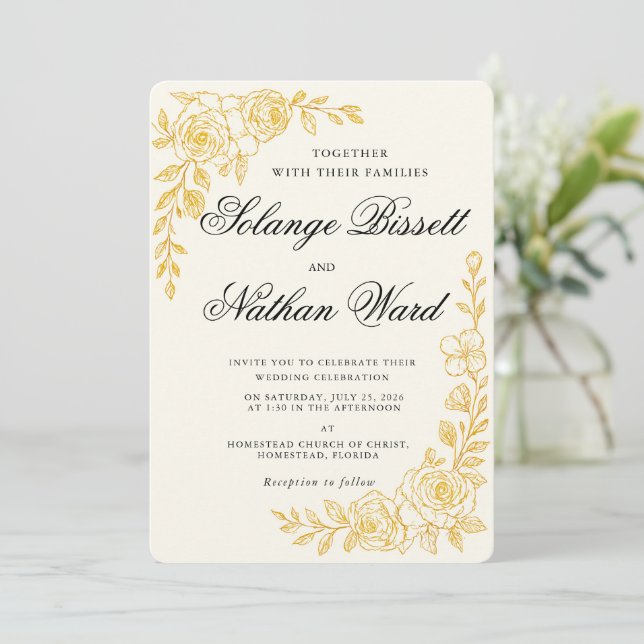 'Language of Love' All-in-One Wedding Invitation Einladung (Stehend Vorderseite)