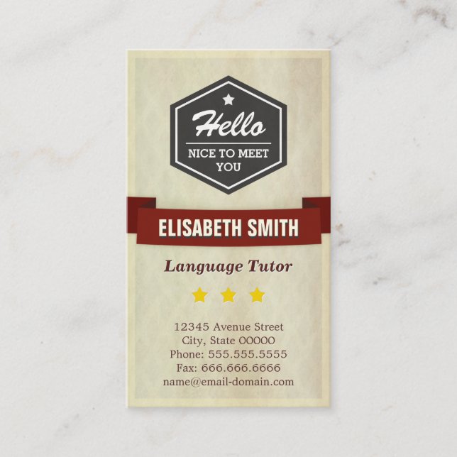 Language Tutor - Retro Grunge Style Visitenkarte (Vorderseite)