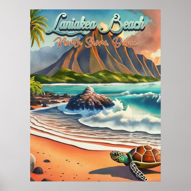 Laniakea Oahu Hawaii tropische Aquarellfarbe farbi Poster (Vorne)