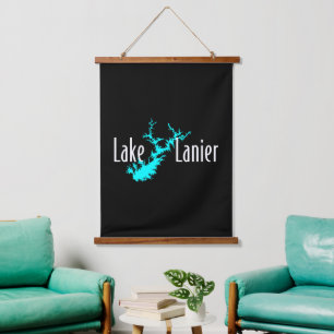 Lanier-See Georgia-See-Karte Segeln und Fischen Wandteppich Mit Holzrahmen