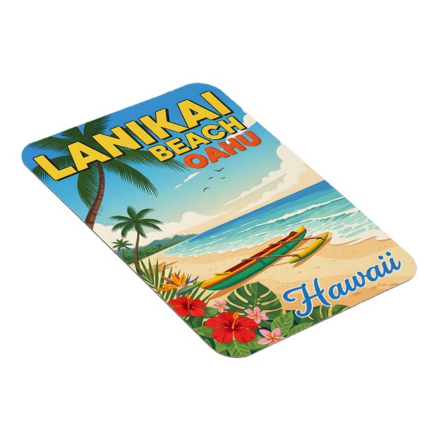 Lanikai Beach, Hawaii - Tropical Canoe Magnet (Rechte Seite)