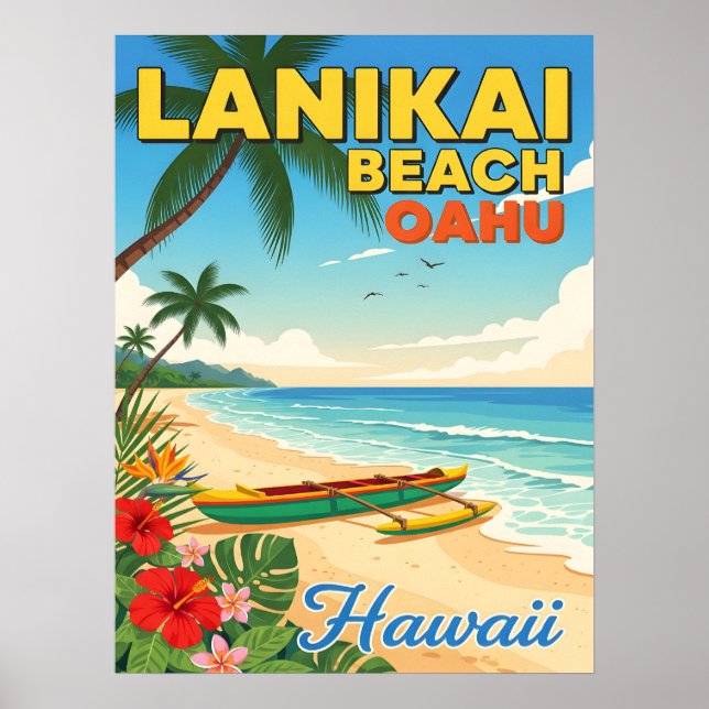 Lanikai Beach, Hawaii - Tropical Canoe Poster (Vorne)
