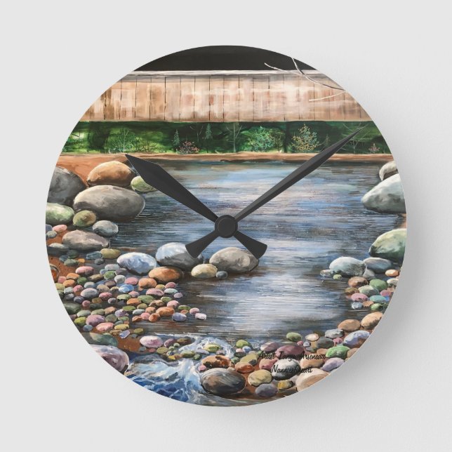 Lanscape The Brook Handgemalt Original Art Runde Wanduhr (Vorderseite)